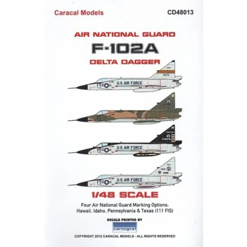 Speciale Aanbieding Sticker Air National Guard F-102 Delta Dagger - Part 1. Four different US Air National Guard marking options for F-102 Delta Dag