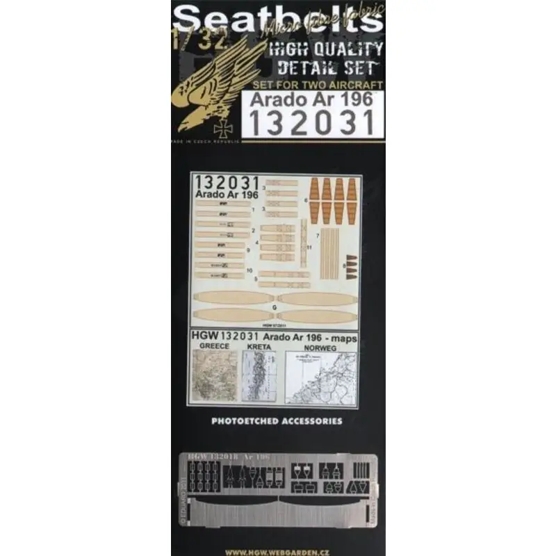 Arado Ar 196A seat belts. 2 sets of fabric belts with etched buckles (for Revell kits) Laatste Versie