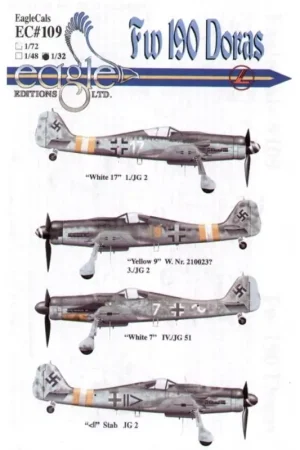 Op = Op Sticker Focke-Wulf Fw 190D-9 Pt 2 (4) White 17 1/JG 2 RLM 75/76/83; Yellow 9 3/JG 2 RLM 75,76,83; Black II Stab jg 2 RLM 74/75/