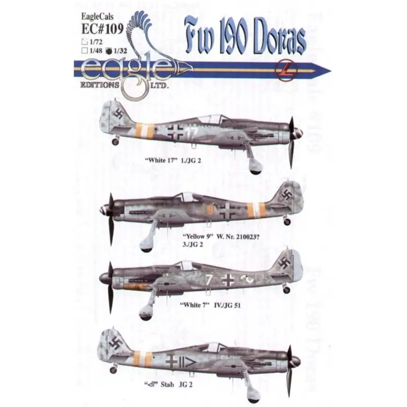 Op = Op Sticker Focke-Wulf Fw 190D-9 Pt 2 (4) White 17 1/JG 2 RLM 75/76/83; Yellow 9 3/JG 2 RLM 75,76,83; Black II Stab jg 2 RLM 74/75/