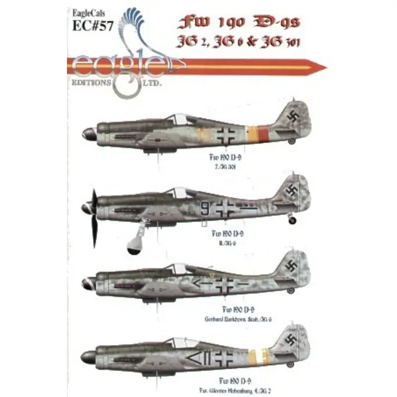 Fabrieksprijs Sticker Focke-Wulf Fw 190D-9 (4) Yellow 15 7/JG301 red/yellow fuselage band; Blue 9 II/JG6 RLM 81/83/76; Black -+- ′Christl′ St
