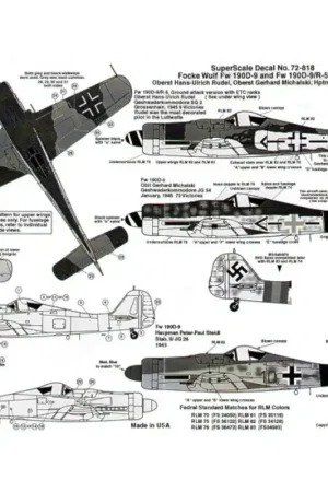 Tijdelijk Beschikbaar Sticker Focke-Wulf Fw 190D-9 (3) Black -+- Oberst Hans-Ulrich Rudel Geschwadserkommodore SG2; Black -+- Oblt Gerhard Michalski