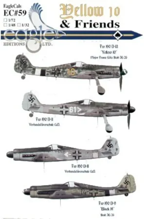 Sticker Focke-Wulf Fw 190D-13/R11/D-11/D-9 (4) Yellow 10 Stab JG26 Now on display at Mesa,AZ,USA; Black 14 Stab JG26; White 61; Premium