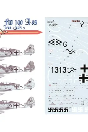 Premium Sticker Focke-Wulf Fw 190A-8/R IV./JG 3 Udet (4) Black 9 ; Black 13 Werner Gerth; White 7 Hans Weik; Double Chevron +~ Hptm Wi