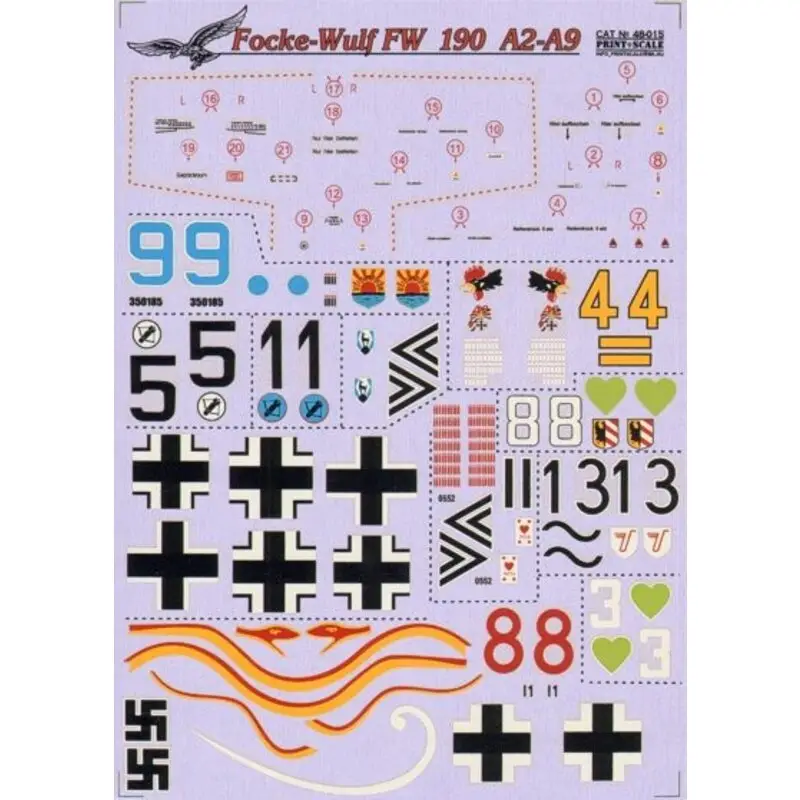 Sticker Focke-Wulf Fw 190-9 (10) Blue 8; Black ; Black 13; Black 1; White 8; Yellow 4+1; White 3 Green Hearts; Black 5, Red 8 Gratis Retour