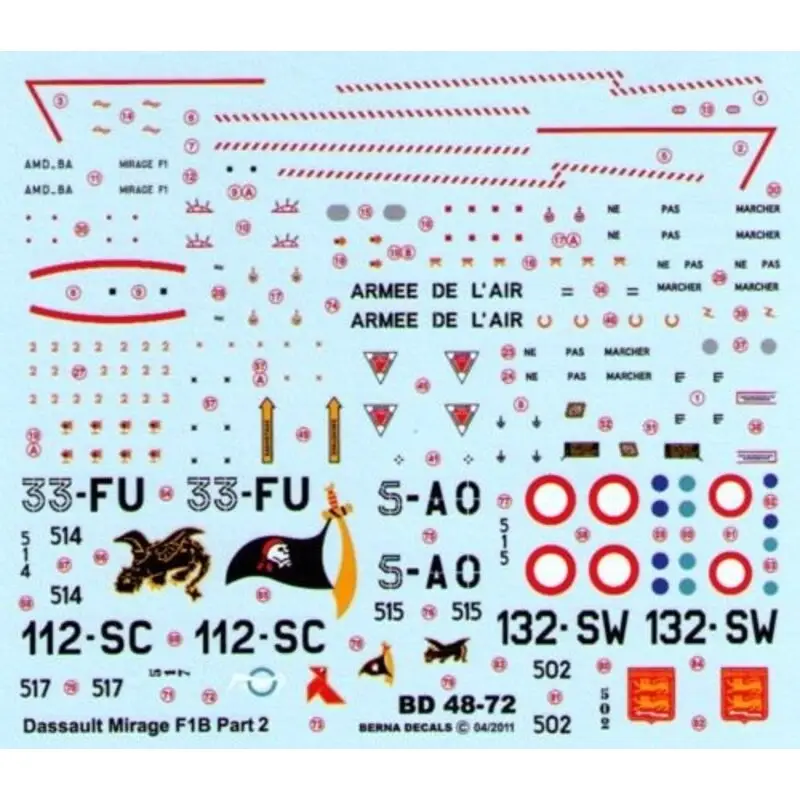Laatste Kans Sticker Dassault Mirage F1B (4) No 517/112-SC 2/33 Savone Reims 2010; No 502/132-SW 2/30 Normandie-Niemen Colmar 2009;No 514/33-