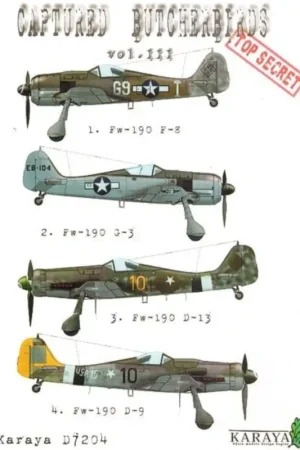 Sticker Captured Butcherbird Part 3 (5) Fw 190F-8 G9-T 509thFS/404thFG; Fw 109G-3 W.Nr 160016 Tested at Wright Fielkd 1944; Fw 1 Veilige Betaling