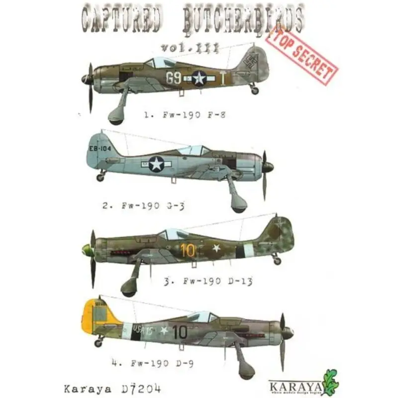 Sticker Captured Butcherbird Part 3 (5) Fw 190F-8 G9-T 509thFS/404thFG; Fw 109G-3 W.Nr 160016 Tested at Wright Fielkd 1944; Fw 1 Veilige Betaling
