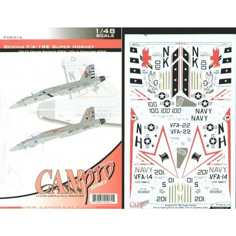 Gratis Retour Sticker Boeing F/A-18E Super Hornet (2) 166437 NK/100 VFA-22 Fighting Redcocks USS Ronald Reagan 2006; 165862 NH/201 VFA-14 Toph