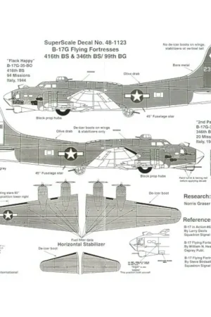 Weekendaanbieding Sticker Boeing B-17G Flying Fortress (2) 232023 IV 416 BS `Flak Happy′ 94 missions; 238201 I 346 BS `2nd Patches′ 20 missions It