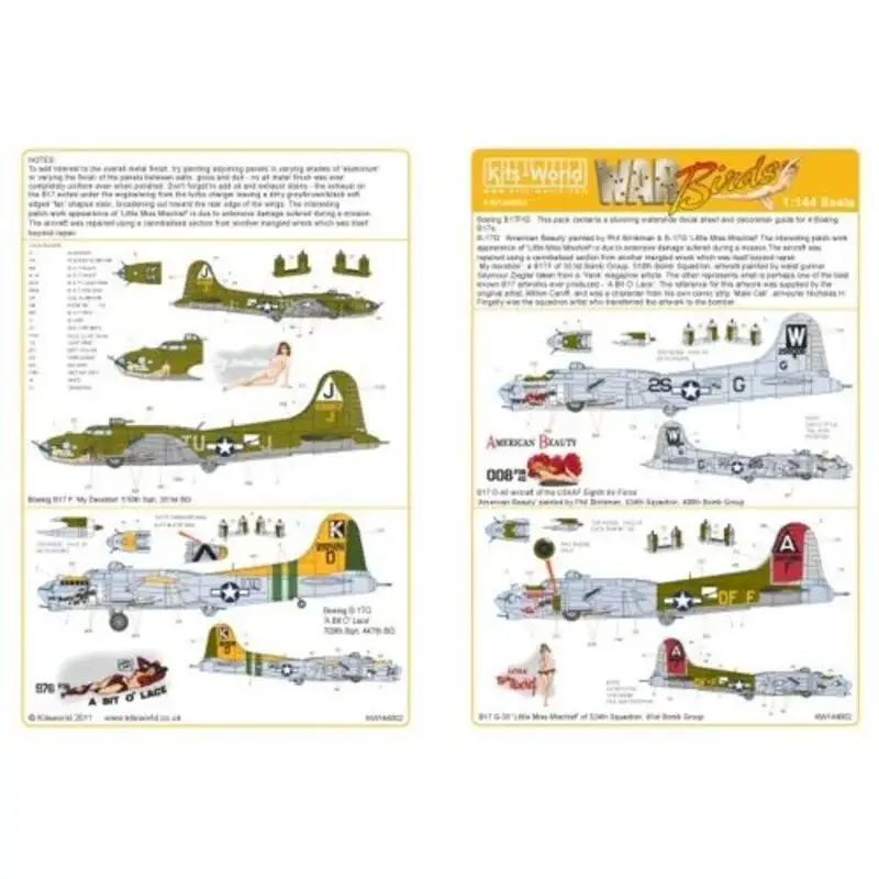 Seizoensaanbieding Sticker Boeing B-17F/G Flying Fortress (4) B-17F 230857 TU-J 510th BS/351st BG ′My Devotion′ OD/Grey; B-17G 297976/D 709yh BS/44