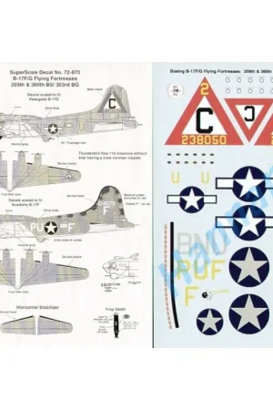 Sticker Boeing B-17F/Boeing B-17G Flying Fortress 8th Air Force (2) F 41-24579 PU-F 360BS 303BG′Thumper′ 1943; G 42-38050 BN-U 3 Hete Deal