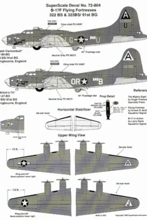 Koopje Sticker Boeing B-17F Flying Fortress (2) 229947 LG-U 322BS ′Warbash Cannonball′; 25382 OR-B ′The Witch′s Tit′ 323BS. Both 91BG B