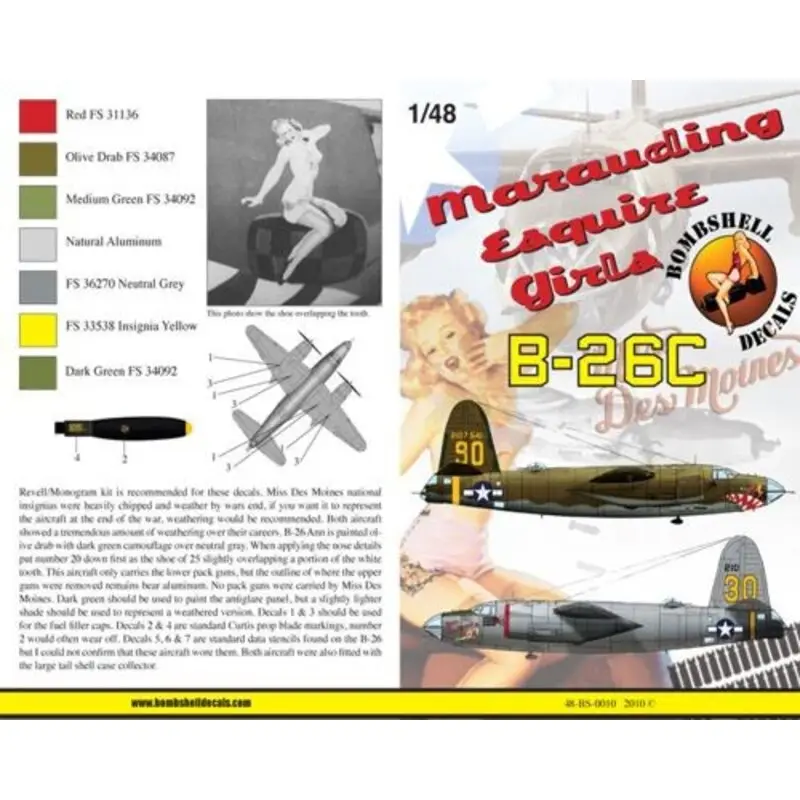Sticker B-26C Marauder (2) 42-107541/90 444th BS/320th BG 2nd Lt Leland Sherman ′Ann′ with shark mouth OD/grey; 42-107854/30 442 Populair