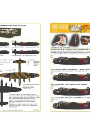 Sticker Avro Lancaster Mk.I/III/X (4) Mk.I RF128 QB-V 424 (Tiger) Squadron - ′Victorious Virgin′; Mk.III LL785 WS-F ′Fanlight Fa Beperkte Voorraad