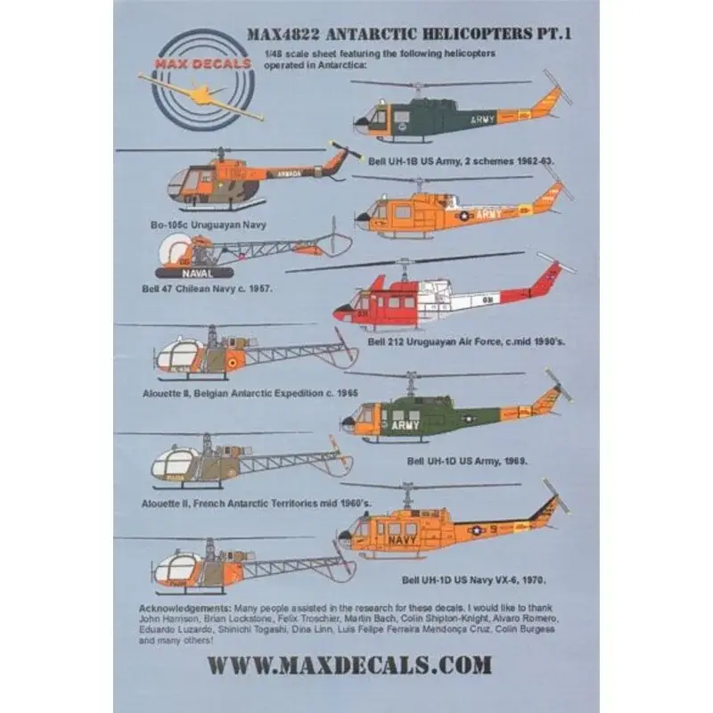 Premium Sticker Antarctic Helicopters Part 1 (10) Bell UH-1D; UH-1D 59740 US Army 1969; 659740 JD/9 US Navy; 212545 or 03483 both US Arm