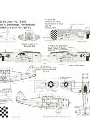 Sticker Republic P-47D Thunderbolt Bubbletops (2) 42-26567 WZ-V 84 FS/78 FG Maj B.J.Mayo `No Guts No Glory′ DuxFord 1944 RAF Dk Laatste Versie