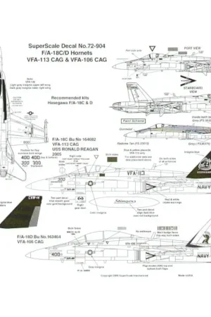 Lage Kosten Sticker McDonnell-Douglas F/A-18C/D Hornets (2) C 164682 NK/300 VFA-113 Stingers CAG Insignia blue fin USS Ronald Reagan; D 1634