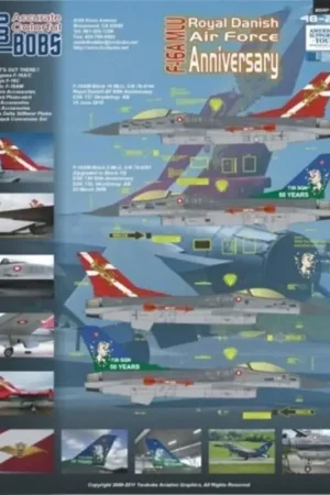 Sticker lockheed-Martin F-16MLU Royal Danish AF Anniversary Vipers .The Royal Danish Air Force is well known for their anniversa Beperkte Voorraad