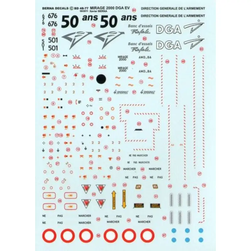 Sticker Dassault Mirage 2000 DGA EV (flight trials) : Mirage 2000B N 501 & Mirage 2000D N 676 réf Favoriet
