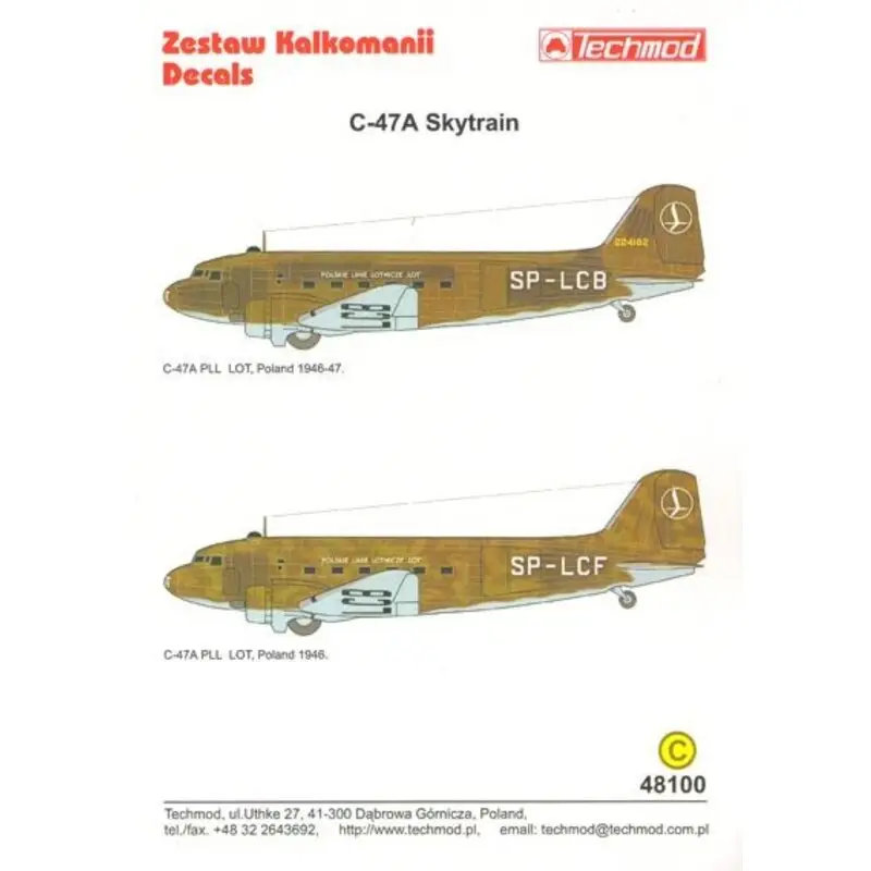 Sticker Douglas C-47A Dakota (2) SP-LCB and SP-LCF LOT Poland Airline 1946 Decal Gereduceerde Prijs