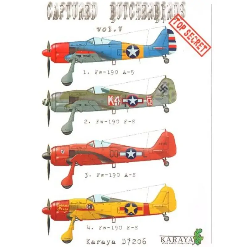 Laatste Versie Sticker Colourful Captured Butcherbirds Part 5 (4) Fw 190A-5 captured by 325th GF and painted blue fuselage and top of wing, gre