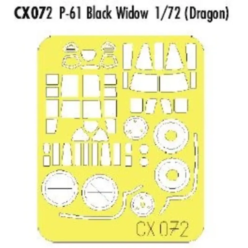 Northrop P-61A/B Black Widow canopy fame and wheels etc (toebehoren voor modelbouwsets van Dragon) (made from yellow Kabuki tape Op = Op