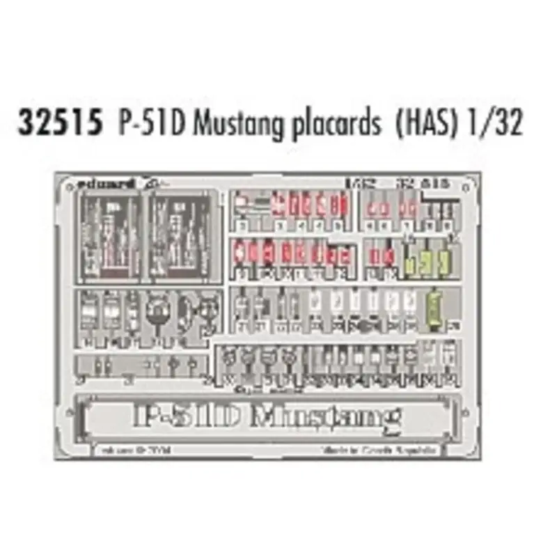 North American P-51D Mustang data placards PRE-PAINTED IN COLOUR! (toebehoren voor modelbouwsets van Hasegawa) Flitsaanbieding