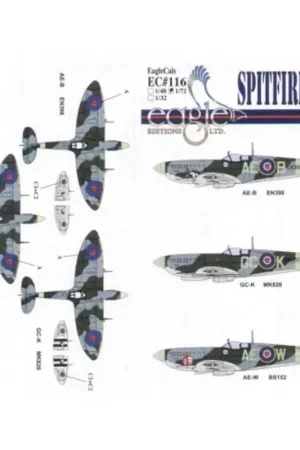 Sticker Supermarine Spitfire Mk.IX (3) BS152 AE-W 402 Squadron RCAF S/L L.M.Cameron MK826 GC-K 412 Squadron RCAF W/C George Keef Voordeelprijs
