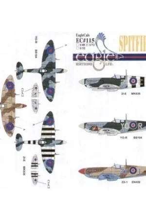 Sticker Supermarine Spitfire Mk.IX (3) BS104 YO-R 401 Squadron RCAF F/O T.K.Ibbotson Nose art 1942 MK636 2I-E 443 Squadron RCAF Lage Kosten