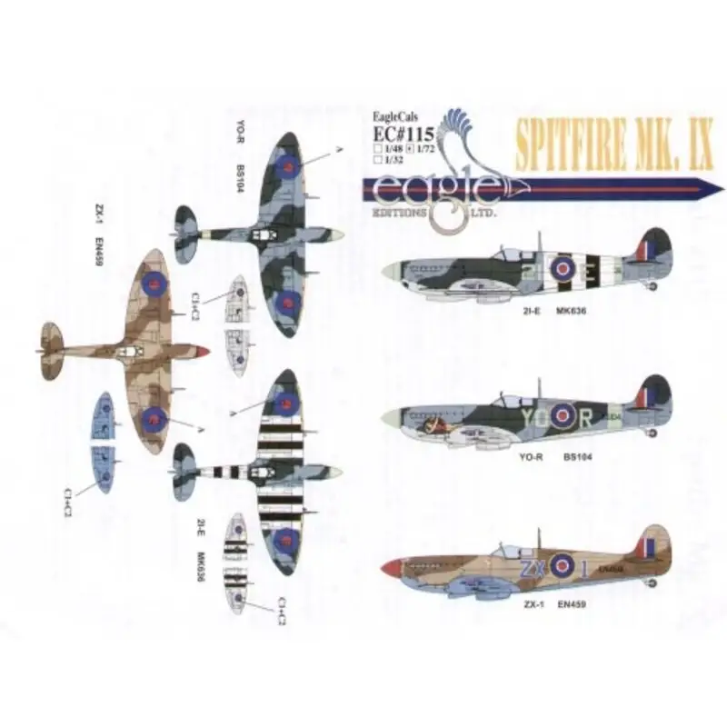 Sticker Supermarine Spitfire Mk.IX (3) BS104 YO-R 401 Squadron RCAF F/O T.K.Ibbotson Nose art 1942 MK636 2I-E 443 Squadron RCAF Lage Kosten