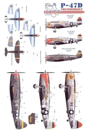 Sticker Republic P-47D Thunderbolt Pt 1 (3) 44-19965 B8-C 379th FS/362nd FG Lt Ray Murphy `Chief Seattle′ 9th Air Force 44-32773 Gratis Retour