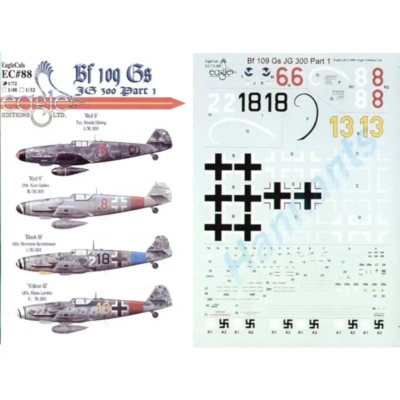 Lage Prijs Sticker Messerschmitt Bf 109G JG 300 Pt 1 (4) Red 6 2/JG300 Ofw Arnold Doring RLM 74/75/76 overpainted with dark grey top and bl