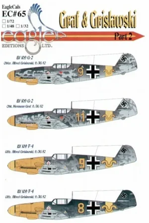 Sticker Messerschmitt Bf 109F-4/G-2 Graf & Grislawski 9/JG52 Pt 2 (4) Bf 109G-2 Graf Yellow 11+~ Grislawski Yellow 9+~ F-4 Yello Bestseller