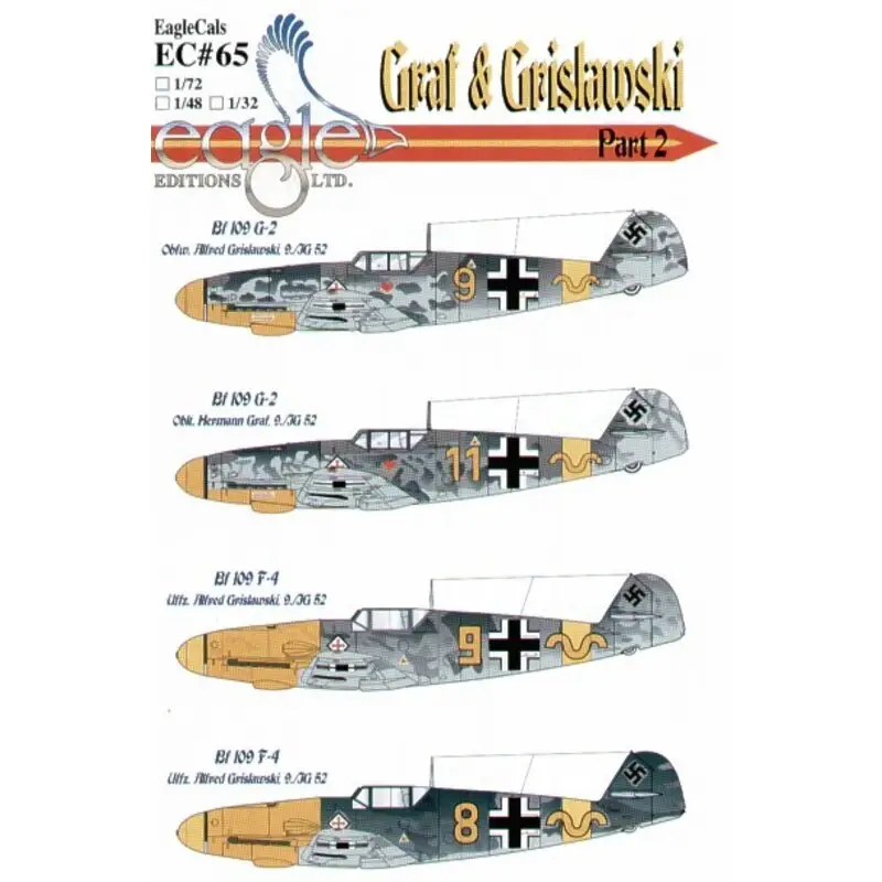 Sticker Messerschmitt Bf 109F-4/G-2 Graf & Grislawski 9/JG52 Pt 2 (4) Bf 109G-2 Graf Yellow 11+~ Grislawski Yellow 9+~ F-4 Yello Bestseller