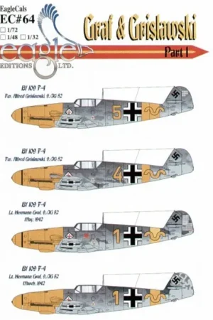 Lage Prijs Sticker Messerschmitt Bf 109F-4 Graf & Grislawski 9/JG52 Pt 1 (4) Graf Yellow 1+~ 2 versions Grislawski Yellow 4+~ replaced with