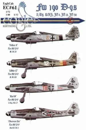 Shop Nu Sticker Focke Wulf Fw 190D-9 (4) Yellow 8 11./JG26 (III Gruppe) Celle 1945 RLM 82/83/76 black/white fuselage bands White 12 II./