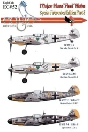 Sticker Major Hans ′Assi′ Hahn Part III Messerschmitt Bf 109F/G (4) Bf 109G-2 II./JG54 Russia Winter 1942-43 Bf 109G-2/R6 Wr 139 Beperkt Aanbod