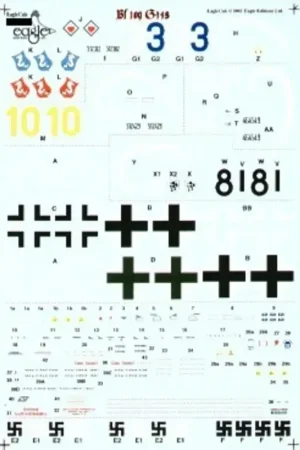 Sticker Messerschmitt Bf 109G-14 (4) Yellow 10 3/JG77 RLM 74/75/76 Green/white defence bands Blue 3 4/JG77 RLM 74/75/76 Black 8 Seizoensaanbieding