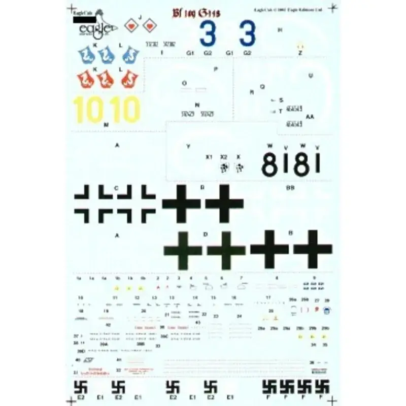 Sticker Messerschmitt Bf 109G-14 (4) Yellow 10 3/JG77 RLM 74/75/76 Green/white defence bands Blue 3 4/JG77 RLM 74/75/76 Black 8 Seizoensaanbieding