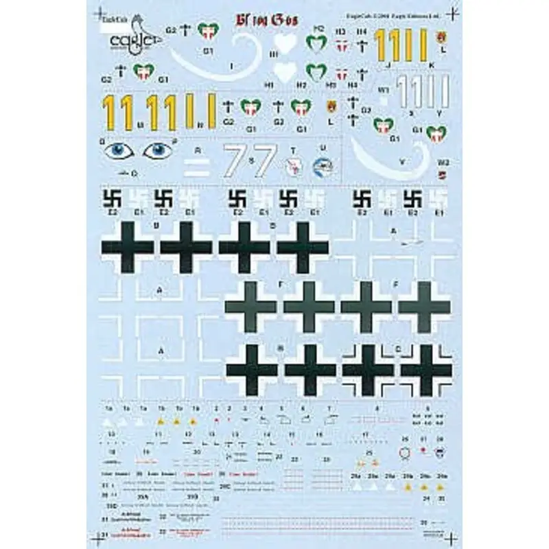 Seizoensaanbieding Sticker Messerschmitt Bf 109G-5/6 (4) Yellow 1 Schilling 9.JG54 Yellow 11 Gerhard Kroll 9.JG54 White 1 Klemm 7.JG54 all have blu