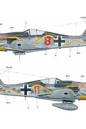 Express Levering Sticker Focke Wulf Fw 190A (2) Red 8 or Red 11 JG.10 Schlangenschwarm with red and yellow snake along fuselage RLM 74/75/76