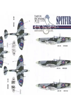 Nu Kopen Sticker Supermarine Spitfire Mk.IX (3) BS152 AE-W 402 Squadron RCAF S/L L.M.Cameron MK826 GC-K 412 Squadron RCAF W/C George Keef