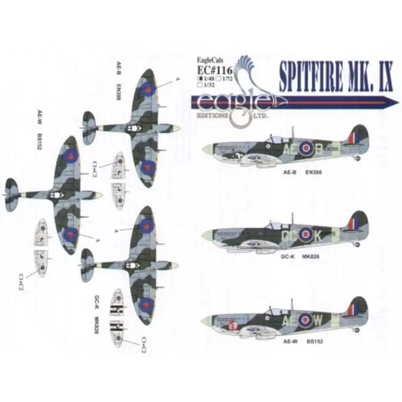 Nu Kopen Sticker Supermarine Spitfire Mk.IX (3) BS152 AE-W 402 Squadron RCAF S/L L.M.Cameron MK826 GC-K 412 Squadron RCAF W/C George Keef