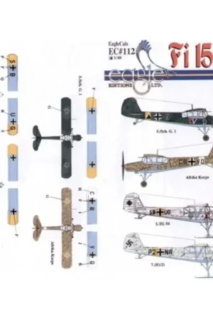Sticker Fieseler Fi 156 C Storch (4) Green Z 5/Sch.G.1 RLM 70/71/65 CB+VD Afrika Korps RLM 79/65 with Dk Green squiggle camoufla Express Levering