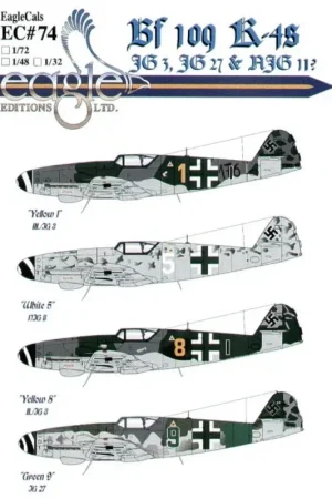 Sticker Messerschmitt Bf 109K-4 (4) Yellow 1 III/JG3 Uffz Martin Deskau 1945 RLM 75/76/83 White 5 NJG11 Overall RLM 76 with RLM Beste Prijs