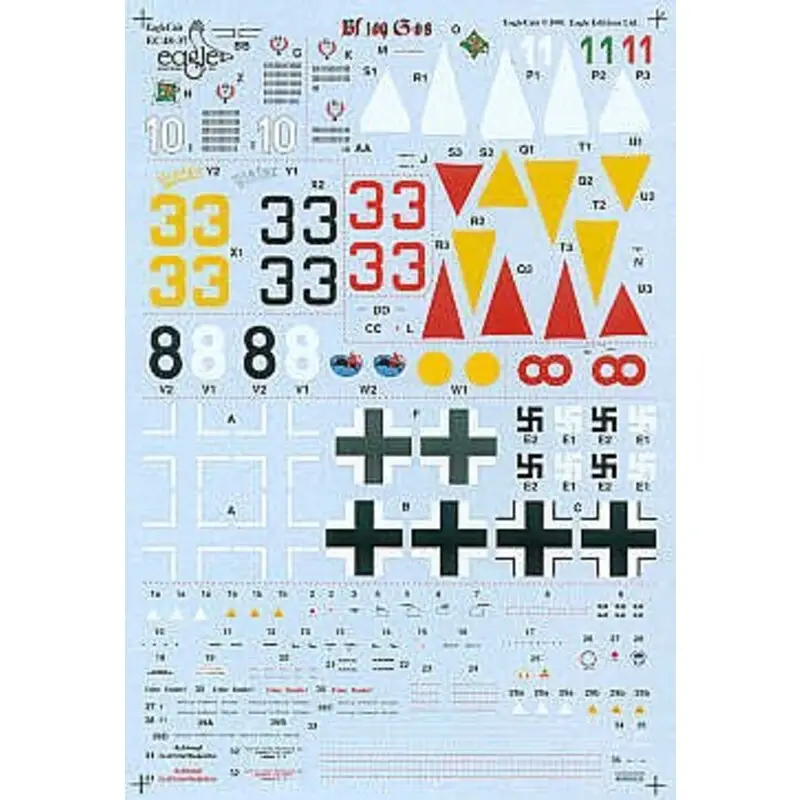Finale Uitverkoop Sticker Messerschmitt Bf 109G-6 (4) JG50 Green 1 Hermann Graf White 10 Alfred Grislawski 1.JG50 Black 33 Black 8 both L./JG 302