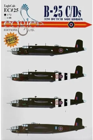 Sticker North American B-25C/J (4) All 320 Dutch Squadron Coastal Command based Melsbroek Belgium late 1944. C FR207 NO-U Flak J Betaalbaar