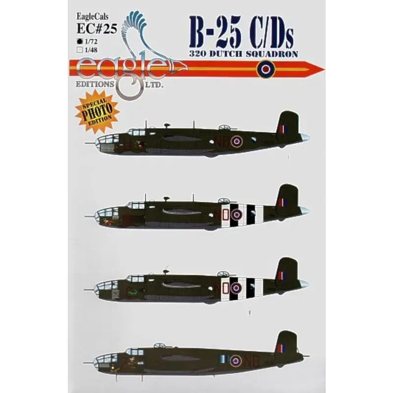 Sticker North American B-25C/J (4) All 320 Dutch Squadron Coastal Command based Melsbroek Belgium late 1944. C FR207 NO-U Flak J Betaalbaar
