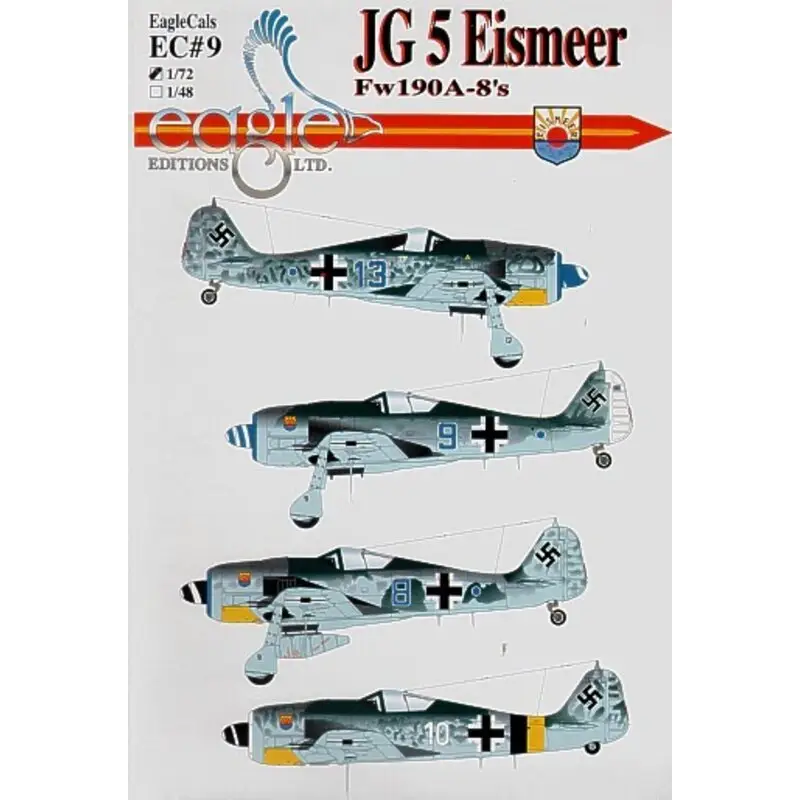 Sticker Focke Wulf Fw 190A-8 9 or 12./JG 5 Eismeer (4) Blue 13 Blue 9 Karl Heinz Koch Blue 8 Iffz. Dietrich White 10 Rudolf Artn Bestseller